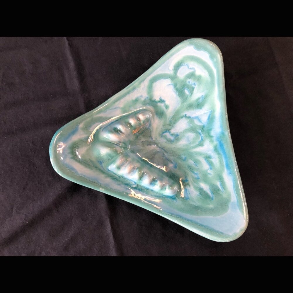 60s Dryden Pottery Large Triangle Blue Green Ashtray Mod MCM Ceramic Decor